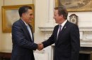 U.S. Republican Presidential candidate Mitt Romney meets with British Prime Minister David Cameron in London