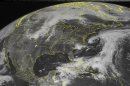 This NOAA satellite image taken Saturday, May 19, 2012, shows tropical storm Alberto 140 miles (225 km) east of Charleston, S.C. Alberto is the first tropical storm of the season and formed Saturday off the coast of South Carolina with top winds of 45 mph (75 kph). (AP Photo/Weather Underground)