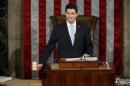 Newly elected Speaker of the U.S. House of Representatives Ryan wields the speaker's gavel for the first time on Capitol Hill in Washington