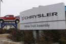 A Chrysler sign is seen outside the Warren Truck Assembly plant where the Dodge Ram pickup truck is assembled in Warren, Michigan