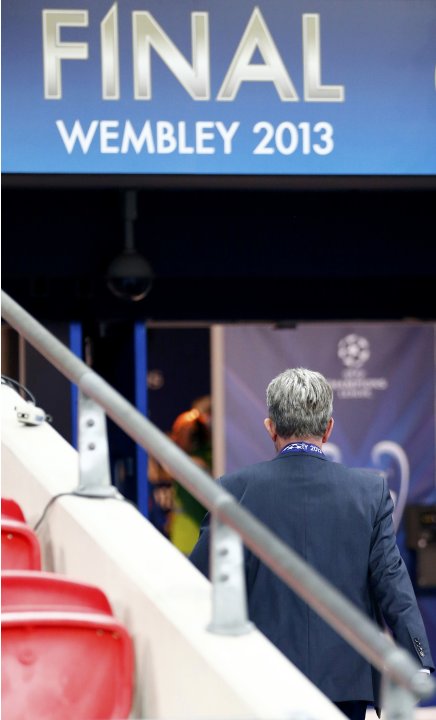 Bayern Munich coach Jupp Heynckes leaves after defeating Borussia Dortmund in their Champions League Final soccer match at Wembley Stadium in London