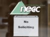 A sign requesting "No Soliciting" hangs on the door of New England Compounding in Framingham, Mass., Thursday, Oct. 4, 2012. An outbreak of a rare and deadly form of fungal meningitis that has killed 4 people and sickened another 26 in five states is believed to have been traced back to a steroid manufactured by the New England Compounding Center. (AP Photo/Stephan Savoia)