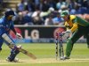 South Africa's de Villiers loses control of the ball and fails to stump India's Shikhar Dhawan during the ICC Champions Trophy group B match at Cardiff Wales Stadium in Cardiff