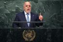 Iraq's Prime Minister Haider Al Abadi addresses the 70th Session of the United Nations General Assembly at the UN in New York on September 30, 2015