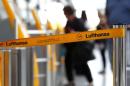 Barrier tape of German airline Lufthansa is seen at Munich airport