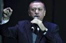 Turkey's Prime Minister Tayyip Erdogan addresses a meeting in Istanbul
