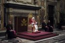 Pope Benedict XVI addresses during the last meeting with the Cardinals at the Vatican