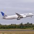 In this undated photo provided by Boeing Commercial Airplanes, the first Boeing 787 that will be used by United Airlines, is shown taking off.  U.S. travelers are going to be seeing a lot more of the 787, the ultra-lightweight jet that aims to reduce flier fatigue and airline fuel bills. United announced the week ofThursday, Sept. 27, 2012, that it has become the first U.S. airline to get the newest Boeing plane, and flights from Houston to Chicago will begin November 4. The carrier joins All Nippon Airlines and Japan Airlines, who have started 787 service from U.S. cities, or will soon. (AP Photo/Boeing, Matthew Thompson)
