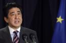 Japan's PM Shinzo Abe holds a news conference upon the conclusion of his tour to Europe in Brussels