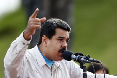 Venezuela's President Nicolas Maduro speaks to supporters during a rally in Caracas