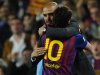 FC Barcelon's coach Pep Guardiola, left, embraces Lionel Messi, from Argentina, after scores during a Spanish La Liga soccer match at the Camp Nou stadium in Barcelona, Spain, Saturday, May 5, 2012. FC Barcelona's coach Pep Guardiola will not continue as coach of the Spanish club after this season and assistant Tito Vilanova will take over. (AP Photo/Manu Fernandez)