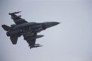 A F-16 fighter jet belonging to the U.S. Air Force comes in for a landing at a U.S. air force base in Osan