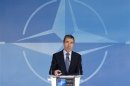 NATO Secretary General Rasmussen briefs the media at the Alliance headquarters in Brussels