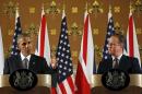 U.S. President Barack Obama and British Prime Minister David Cameron hold a news conference following their meeting at 10 Downing Street in London, Britain