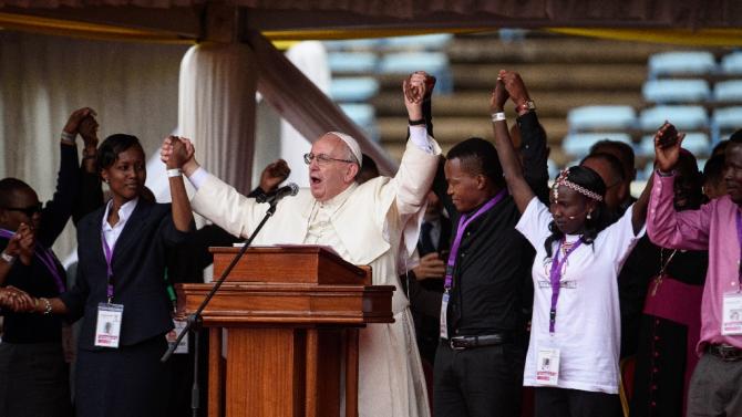 Pope Francis addresses Kenyan youth at Kasarani stadium in Nairobi on November 27, 2015