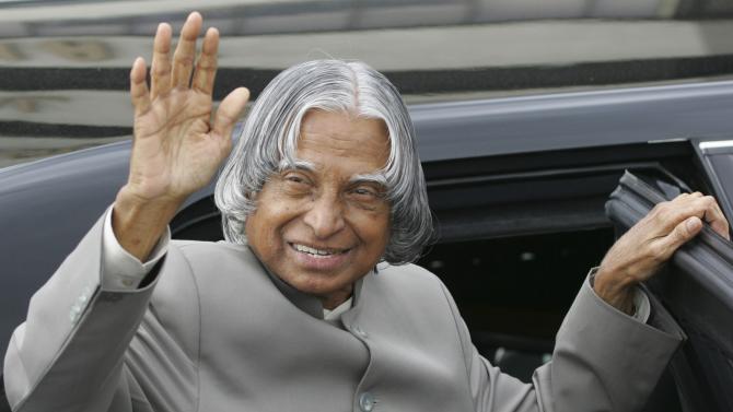 FILE- In this Feb. 3, 2006 file photo, the then Indian President A.P.J. Abdul Kalam waves to well-wishers prior to boarding his limousine upon arrival at the Ninoy Aquino International Airport in Manila. Kalam has died at a hospital after collapsing while delivering a lecture in northeastern India.The president from 2002 until 2007 was known as the father of the country&#39;s military missile program. He was 83. (AP Photo/Bullit Marquez, file)