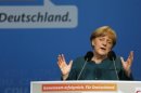 German Chancellor and head of the Christian Democratic Union Merkel gives a speech during a campaign event in Osnabrueck