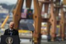 U.S. Vice President Biden delivers his speech at the port of Rio de Janeiro