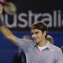 Switzerland's Roger Federer waves to the crowd after his fourth round win over Canada's Milos Raonic at the Australian Open tennis championship in Melbourne, Australia, Monday, Jan. 21, 2013. (AP Photo/Dita Alangkara)