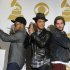 From left, Philip Lawrence, Bruno Mars, and Ari Levine are seen backstage at the Grammy Nominations Concert on Wednesday, Nov. 30, 2011 in Los Angeles. (AP Photo/Chris Pizzello)