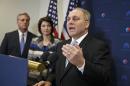 In this Nov. 18, 2014 file photo, House Majority Whip Steve Scalise of La., right, with House Majority Leader Kevin McCarthy of Calif., left, and Rep. Cathy McMorris Rodgers, R-Wash., speaks to reporters on Capitol Hill in Washington, following a House GOP caucus meeting. Scalise acknowledged that he once addressed a gathering of white supremacists. Scalise served in the Louisiana Legislature when he appeared at a 2002 convention of the European-American Unity and Rights Organization. Now he is the third-highest ranked House Republican in Washington. (AP Photo/J. Scott Applewhite, File)
