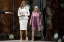 First lady Melania Trump and Sara Netanyahu, wife of Israeli Prime Minister Benjamin Netanyahu, walk into the contemplative court during a tour of the Smithsonian's National Museum of African American History and Culture in Washington, Wednesday, Feb. 15, 2017. (AP Photo/Andrew Harnik)