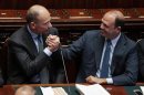 Italy's PM Letta is congratulated by Interior Minister Alfano at the Lower house of the parliament in Rome