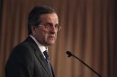 Greece's PM Samaras addresses the audience during an investment forum in Athens