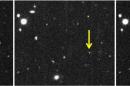 This combination of images provided by the Carnegie Institution for Science shows a new solar system object dubbed 2012 VP113, indicated by the yellow arrow, that was observed on November 2012 through a telescope in Chile. New research published in the journal Nature reveals it's the second object to be discovered in the far reaches of the solar system far beyond the orbit of Pluto. (AP Photo/Carnegie Institution for Science, Scott S. Sheppard)