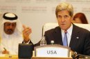 U.S. Secretary of State John Kerry speaks during the London 11 countries "Friends of Syria" meeting in Doha