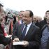France's President Francois Hollande Swiss Petroplus Petit-Couronne refinery workers in Val-de-Reuil