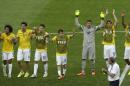 Brazilian players acknowledge their fans after the World Cup round of 16 soccer match between Brazil and Chile at the Mineirao Stadium in Belo Horizonte, Brazil, Saturday, June 28, 2014. Brazil won 3-2 on penalties after the match ended 1-1 draw after extra-time. (AP Photo/Hassan Ammar)