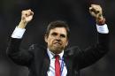 Wales' coach Chris Coleman celebrates his team's 3-0 win on June 20, 2016