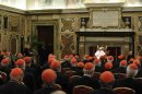 Newly elected Pope Francis I, Cardinal Jorge Mario Bergoglio of Argentina, meets cardinals in the Clementine Hall at the Vatican