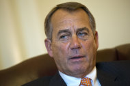 <p>               Speaker of the House John Boehner, R-Ohio, speaks during an interview with The Associated Press at his Capitol office, in Washington, Wednesday, Feb. 13, 2013. (AP Photo/J. Scott Applewhite)