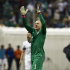 United States goalkeeper Brad Guzan celebrates at the end of the 2014 World Cup qualifying match against Mexico at the Aztec stadium in Mexico City, Tuesday, March 26, 2013. The game ended 0-0. (AP Photo/Christian Palma)