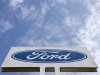 The logo of Ford Motor Co is seen at the company's assembly plant after an emergency meeting with the plant management in Genk