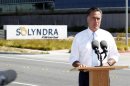 Republican U.S. presidential candidate and former Massachusetts Governor Mitt Romney speaks at the former Solyndra headquarters and factory in Fremont