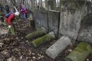 Volunteers help to clean a Jewish cemetery in Warsaw, Poland, on Sunday April 14, 2013. The volunteers are answering a call by Polish officials to help clean the Okopowa Street Jewish Cemetery as the city launches a month of commemorative events marking the 70th anniversary of the Warsaw Ghetto Uprising. The events come amid a growing inclination in Poland to celebrate the country's Jewish history. (AP Photo/Czarek Sokolowski)