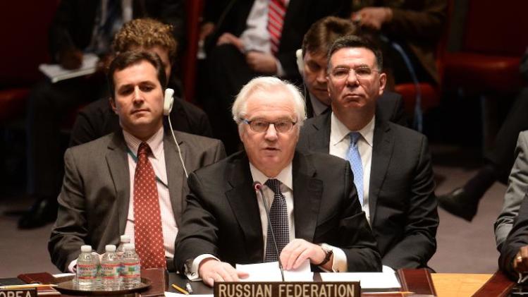 Russian Ambassador to the UN Vitaly Churkin speaks prior to a vote on a resolution on Ukraine during a UN Security Council emergency meeting at United Nations headquarters in New York on March 15, 2014