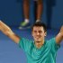 Tomic of Australia celebrates defeating Anderson of South Africa during their men's final match at the Sydney International tennis tournament