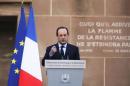 French President Hollande delivers a speech as part of a ceremony in homage to the World War II French Resistance at the Mont Valerien memorial in Suresnes