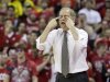 Michigan coach John Beilein gestures during the first half of an NCAA college basketball game against Wisconsin on Saturday, Feb. 9, 2013, in Madison, Wis. Wisconsin upset Michigan 65-62 in overtime. (AP Photo/Andy Manis)