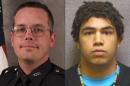 This combination made with file photos provided by the Madison, Wis. police department and Wisconsin Department of Corrections shows Madison Police officer Matt Kenny, left, and Tony Robinson, a biracial man who was killed by the officer. Kenny shot the unarmed 19-year-old in an apartment house on March 6. (Madison Police Department/Wisconsin Department of Corrections via AP)