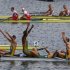Team South Africa celebrate after winning the men's lightweight four finals rowing event during the London 2012 Olympic Games at Eton Dorney