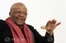 South African Archbishop and Nobel Laureate Tutu speaks during an interview with Reuters in New Delhi