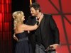 Miranda Lambert, left, and Blake Shelton embrace onstage after winning the award for song of the year for "Over You" at the 46th Annual Country Music Awards at the Bridgestone Arena on Thursday, Nov. 1, 2012, in Nashville, Tenn. (Photo by Wade Payne/Invision/AP)