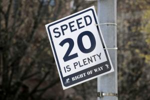 A sign reading &quot;20 Is Plenty&quot; is attached&nbsp;&hellip;