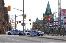Police block roads near Parliament Hill in Ottawa, Canada