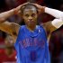 Oklahoma City Thunder's Russell Westbrook reacts during the final minute of an NBA basketball game against the Miami Heat in Miami, Tuesday, Dec. 25, 2012. The Heat won 103-97. (AP Photo/J Pat Carter)
